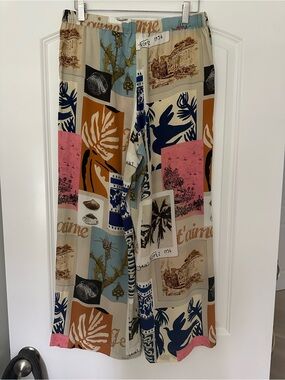 Weekend MaxMara Patchwork Print Wide-Leg Pants in Navy, Pink, Tan & Cream